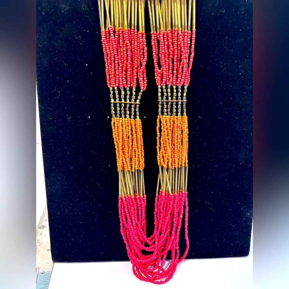 Multi-Strand Necklace, Pink, Orange, Coral, antique Goldtone Southwestern Beauty